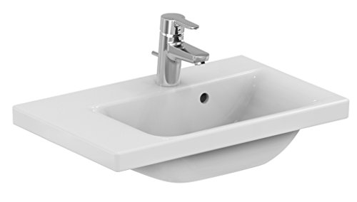 Ideal Standard Waschbecken anschließen Platz E1325MA, Ablage Links, 1 Wasserhahn Loch 600 x 380 x 175 mm, weiß mit Ideal Plus