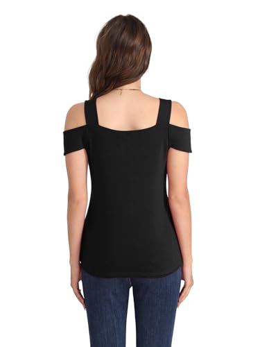 Summer Tops Womens Tunic Top Short Sleeve Cold Shoulder V Neck Loose Fit Basic Tee Casual Tops T Shirts Blouse4