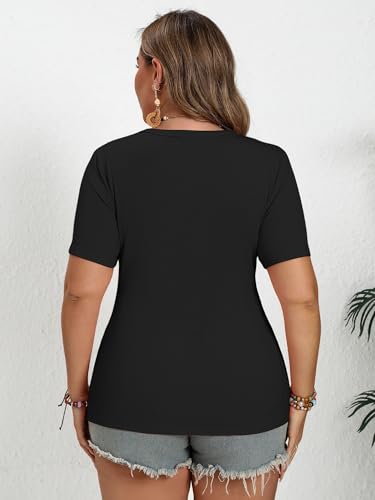 Chulianyouhuo Women's Plus Size Tops Crew Neck Ribbed T Shirt Slim Fitted Basic Short Sleeve 2025 Trendy Blouses Tees4