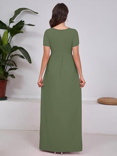 Image of DEARCASE Maxi Dress for Women Short Sleeve Casual Summer Loose Plain Comfy Long Dresses with Pockets