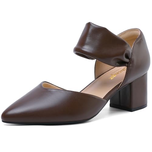 Image of RIBONGZ Kitten Heels for Women Closed Toe Comfortable Low Heels Pointed Toe Sexy Slip on Pumps Bridal Party Dressy Shoes