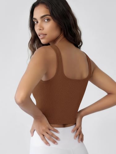 Image of ODODOS 3-Pack Seamless Square Neck Crop Tank for Women Ribbed Knit Soft Low Back Cropped Tops