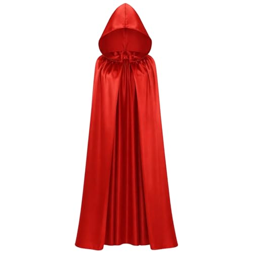 DvBCNMe Roter Umhang Rotkäppchen Kostüm Damen 140cm Umhang Mit Kapuze Für Halloween Und Karneval Vielseitiger Roter Umhang Für Theater Und Rollenspiel