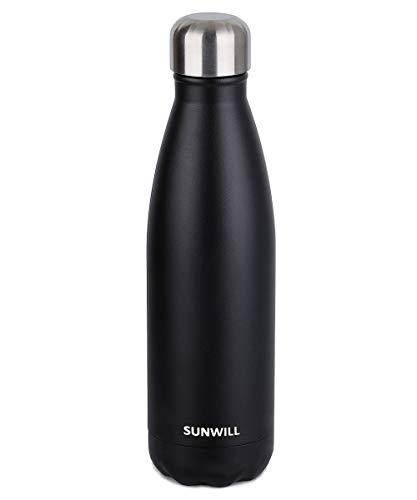 SUNWILL Insulated Stainless Steel Water Bottle Powder Coated Black, Vacuum Double Wall Sports
