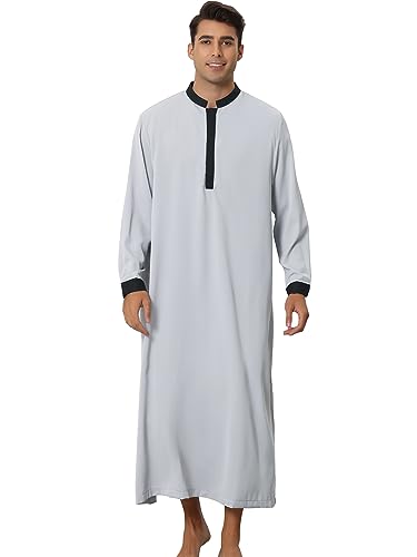 Lars Amadeus Nightshirt for Men's Contrast Color Banded Collar Long Sleeves Nightgown