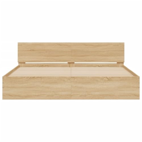 Furniture Home Tools Bettgestell mit Kopfteil und LED Sonoma Eiche 200x200 cm – Bild 8