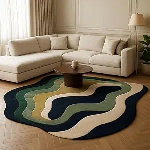Image of Hand Tufted Carpet Nz Wool with Silk Abstract Design Non Slip Luxury Exclusive Rectangular Carpet for Living Room Bedroom (Size : 3x5 Ft, 90x150 CM), Multicolor