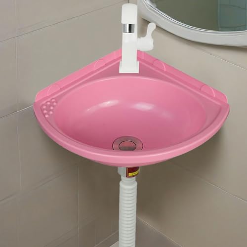 Éviers D'angle en Plastique Lavabos Mural Triangulaire de salle de bain,Petit Lave-Main pour L'intérieur et à L'extérieur avec Robinet et Kit de...