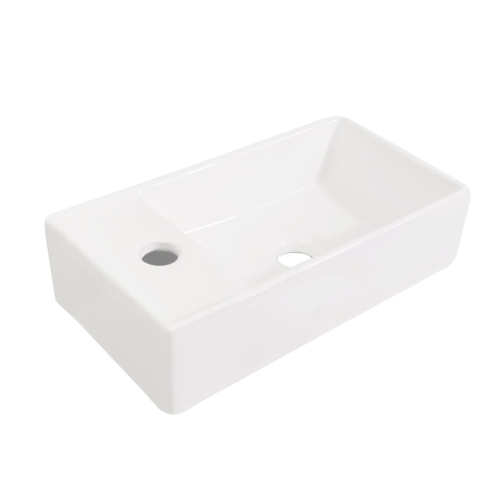 Aserzenith Vanity Vessel Sink Bathroom Ceramic Above-Ground Basin Modern Rectangular Wall-Mountable Ceramic Washbasin Bathroom Sink Bathroom Vessel Sink