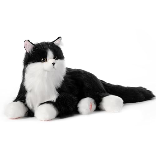 Chongker Interactive Companion Robot Cat Pets Handmade Weighted Stuffed Animals Cat Plush Toy with Voice Response Realistic Heartbeat and Purring Black Cat