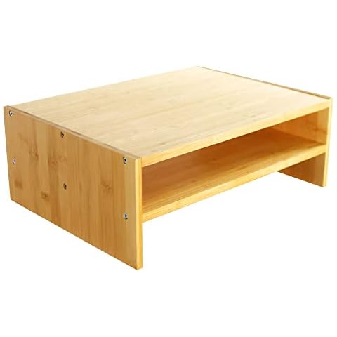 WKWKER 2-Tier Bamboo Monitor Riser Stand Computer Monitor Riser Desk Tidy Organizer for Workstation Home Office Printer Stand (Natural Color) Cover