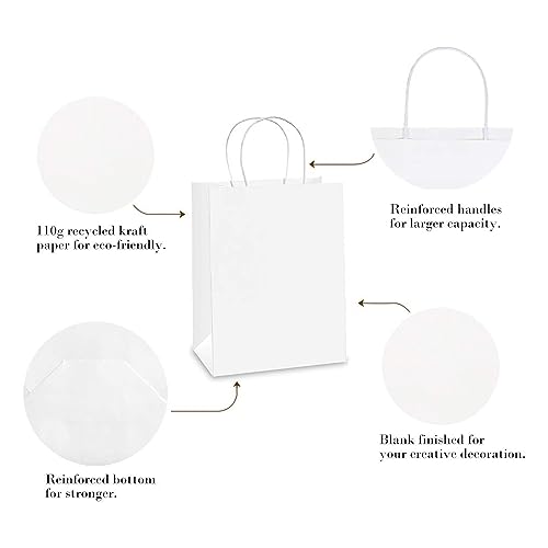 Image of Aakriti White Kraft Gift Bags with Handles, Natural Plain Kraft Paper Shopping Bags for Retail Business, Grocery, Craft, Birthday, Wedding, Party Favors in 3 Sizes (30 PCS White Paper Bag) Mix Sizes
