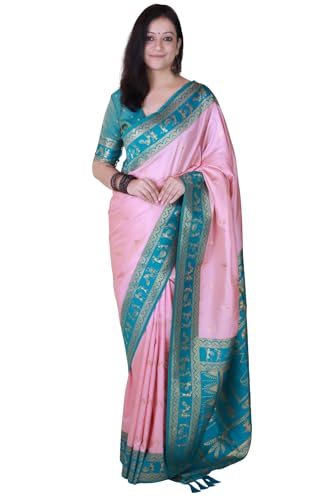 Image of SGF11 Women's Kanjivaram Pure Soft Silk Saree With Unstitched Blouse Piece
