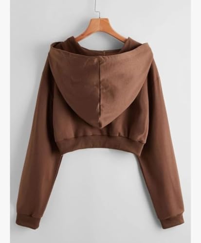 Image of Rabboni Women's Crop Fleece Hoodie Jacket | Full Sleeve Zip-Up Hooded Sweatshirt for Women & Girls | Soft Warm Casual Winter Wear Crop Hoodie