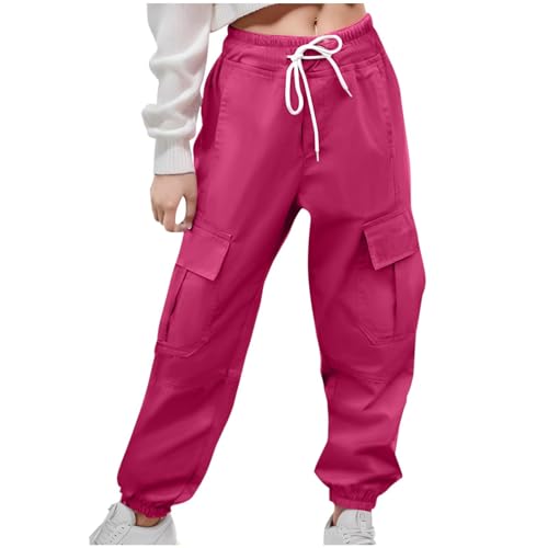 Girls Cotton Thick Sweatpants Wide Leg Padded Cargo Joggers Pants Teen Kids Midi Pockets Straight High Waist Trousers