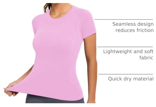 Image of MathCat Seamless Workout Tops for Women, Short Sleeve Compression Athletic Shirts Soft Yoga Gym Tops XS-XL
