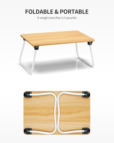 Image of Ruxury Foldable Lap Desk Laptop Stand Bed Desk Table Tray, Breakfast Serving Tray, Portable & Lightweight Mini Table, Lap Tablet Desk for Sofa Couch Floor - Wood