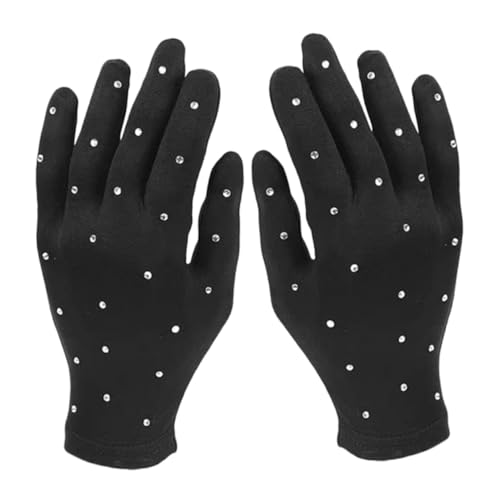 BESPORTBLE Figure Skating Performance Gloves Rhinestones 2-Piece Set Non- Dance Gloves for Parties and Competitions