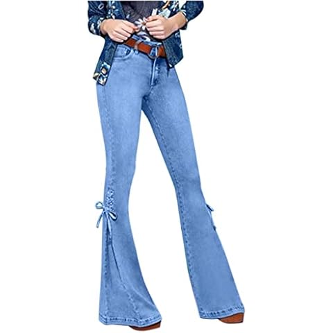 Pantalones Vaqueros Elásticos de Cintura Alta para Mujer con Cordones Cover