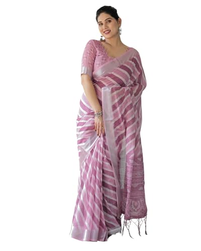 Image of Kaugalian store Linen Cotton Floral Printed Saree for Women with Unstitched Blouse Piece | 5.5 M Saree & 0.8 M Blouse