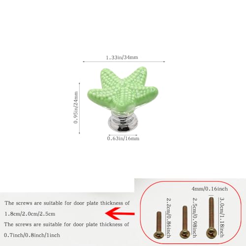 Image of 6colors, 1each Colorful Starfish Ceramic Cabinet Door Handle Wardrobe Drawer knob Dressing Tables Furniture Handle Pull (1, 6 Colors, 1 Each Including red White Yellow Green Blue Pink)