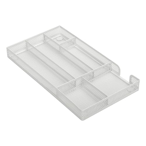 Exerz Bandeja organizadora de malla, inserto de cajón de escritorio de metal con 6 compartimentos, organizador apilable de cajones de oficina para papelería, maquillaje y accesorios (blanco) - imagen 7