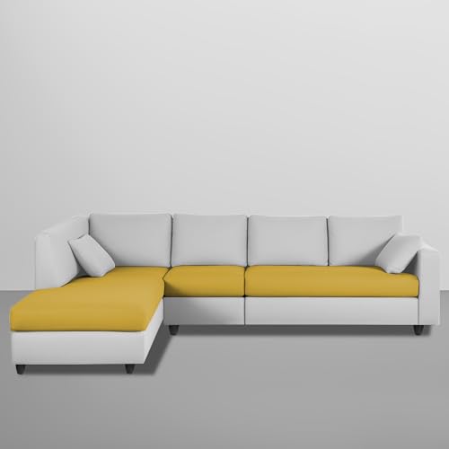 Image of Florian LHS 6 Seater L Shape Sofa Set for Living Room (Yellow Grey Fabric) Premium Fabric Sofa