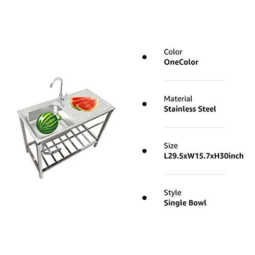 Stainless Steel Laundry Sink, 1 Compartment Single Bowl Kitchen Utility Sink, Commercial Workstation Sink Basin For Outdoor Garage Restaurant Kitchen Room, Inner Size 13.8"L X 12.2" W X 6.3"D #TOP7