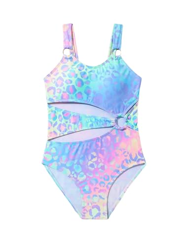 WDIRARA Girl's Leopard Print Cut Out One Piece Swimsuit Beach Swimwear