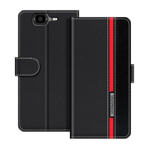 UOGNADGD Lederhülle Kompatibel mit Wiko Highway 4G Klappbares Portemonnaie-Hülle mit Magnetverschluss Ständer & Kartenfächern stoßfestem Schutz (Schwarz)