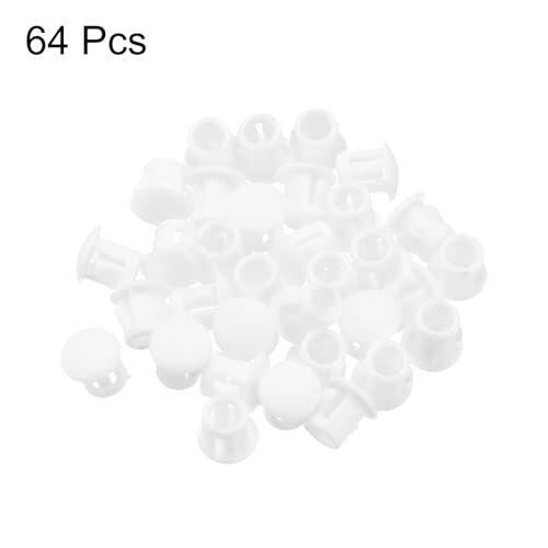 Image of MECCANIXITY 64PCS 5mm(3 /16 inch) White Plastic Hole Plugs, Flush Type Panel Hole Plugs Insert End Caps for Locking Hole Tubes Furniture Cabinet