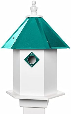 Large Bird House 2 Holes, Handmade in The USA, Made of Weather Resistant PVC, Holes are Protected by Metal Predator Guards (2 Compartments, Green)