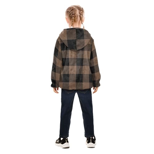 OTVEE Tartan Coffee Brown Plaid Kids Hoodie Jacket Fall Spring Full Zip Warm Outwear Coat4