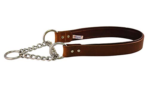 Angel Rio, Genuine Leather, Brown Martingale Padded Dog Collar, 24" X 1.25" (30.5" Fully Extended), 100% Argentinean Cowhide & Stainless Steel. Humane & Trainer Recommended Alternative To Prong & Choke Collars. See Martingale Size Chart For A Perfect Fit #TOP6