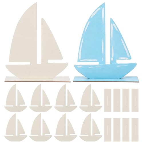 Ocean Decor Kids Beach Toys 10Pcs Unfinished Wooden Boat Cutout, Wood Boat Decoration to Paint for Arts Crafts DIY Projects Home Party Decoration Ocean Decor Kids Beach Toys