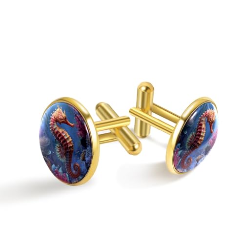 2点セット メンズ カフスボタン ??スーツ 半袖 ステンレススチール カフスボタン メンズジュエリー 泳ぐタツノオトシゴ