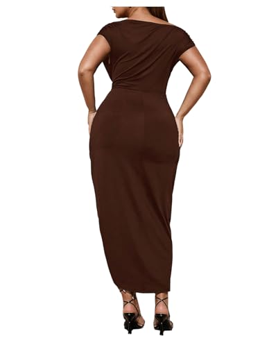 Floerns Women's Plus Size Off The Shoulder Sexy Midi Dress Drawstring Ruched Slit Party Bodycon Cocktail Dresses2