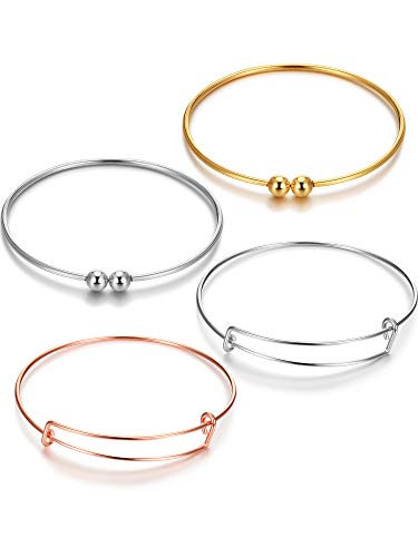 40 Pieces Women's Stainless Steel Blank Bangles Expandable Bangle Bracelet, Adjustable Wire Blank Bracelet Jewelry Findings for DIY Jewelry Making Charm Bracelets (Rose Gold, Silver, Gold)