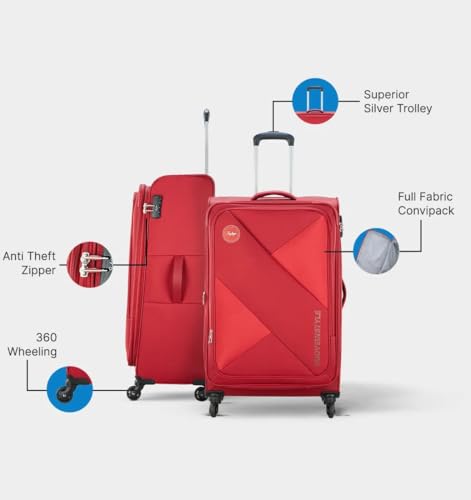 Image of Skybags Polyester Converge Plus 4 Wheel Exp Str Medium Size (H) 5 Years International Warranty Soft Spinner Wheel Trolley Bag (79 Cm, Red)