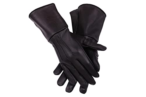 Leather Gauntlet Gloves Long Arm Cuff (Black, XX-Large)