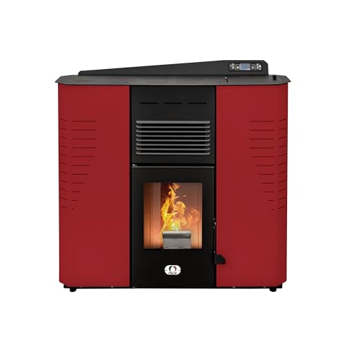 STUFE A PELLET ITALIA Marmolada 14 KW - Stufa ad Aria Ventilata Efficienza 92% Scalda 130m² Autonomia 19H Programmabile 5 Velocità e Potenze Design Compatto Programmabile Garanzia 24 Mesi Rosso