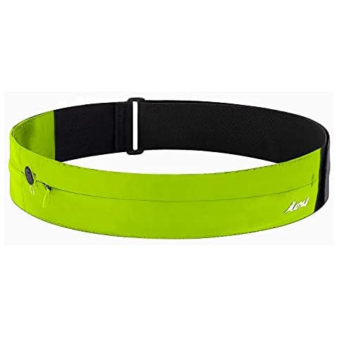Athlé Running Belt with Two Pockets - Stretch Pouches Fit Most Phones, Wallet, Cards and More - Key Clip, Earphone Jack - Size Medium Adjustable Waist Strap 63 - 81 cm - Yellow Cover