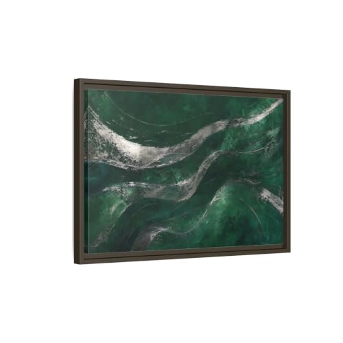Toile encadrée haut de gamme texture de vagues vertes et finitions argentées