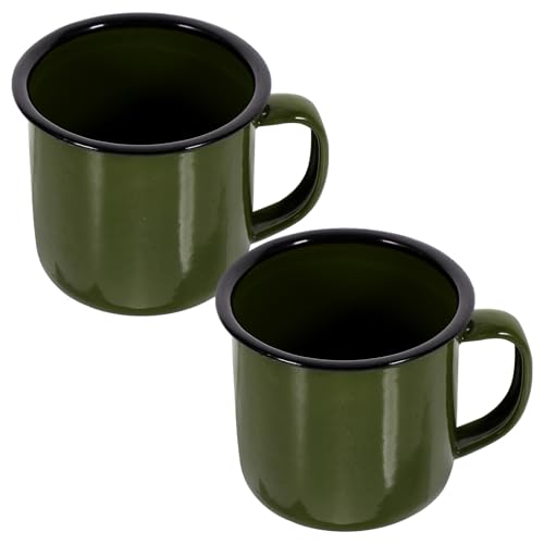 TOKIDNY Taza de Leche Vintage Verde 2 Piezas, Taza Portátil de Hierro Esmaltado para Café y Leche, Multiusos para Hogar, Oficina y Restaurante, Accesorio Práctico de Cocina