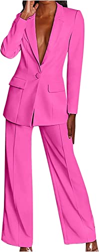 ELizoop Abito Donna Business A Maniche Lunghe, Abiti Lunghi Solidi Eleganti Con Blazer, Set Di Pantaloni Casual A Gamba Larga Top Da Donna Per Ufficio (Rose,M)