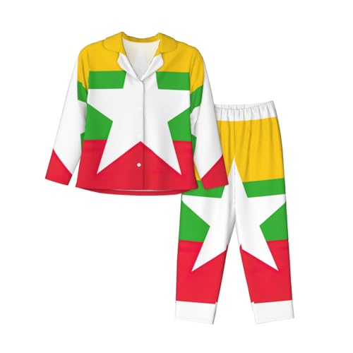 Pyjama imprimé drapeau du Myanmar vêtement de nuit tendance manches longues