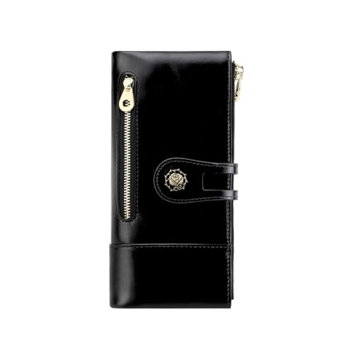 Image of Women's RFID Blocking Wallet Soft Leather Clutch Money Ladies Purse Slim Card Holder Organizer Zip Pocket (3013-Black)