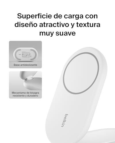 Miniatura 5 de Belkin BoostCharge Cargador Magnético Plegable Qi2 15W, Estación de Carga Inalámbrica Compatible con MagSafe, Carga Rápida para iPhone 17, Air, Pixelsnap, Base con Soporte Antideslizante - Blanco