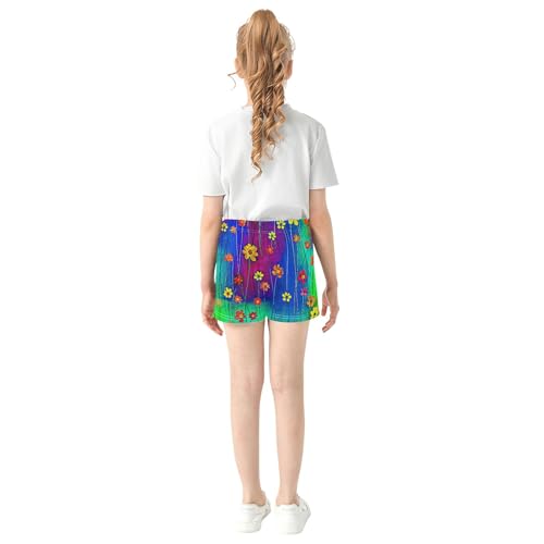 Girls Athletic Shorts Colorful Abstract Flowers Cute Floral Comfy Summer Pajama Sleep Shorts Teens Kids, X-Small3