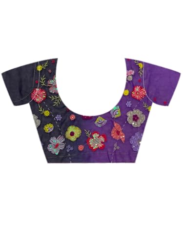 Image of AKHILAM Women's Multicolor Georgette Embroidered Saree with Unstitched Blouse Piece(KESARI7801 KR Parent)